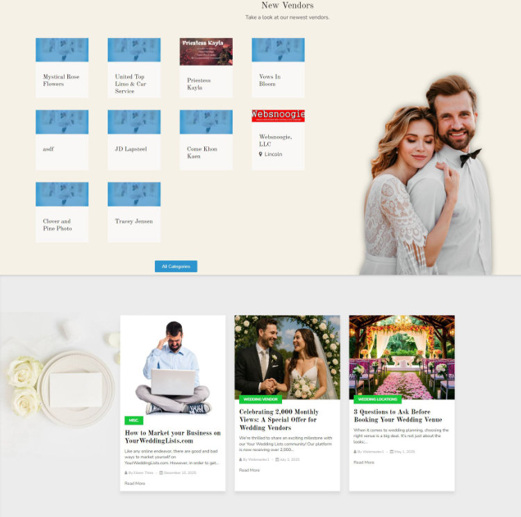Your Wedding Lists — vendor and planner dashboard interface