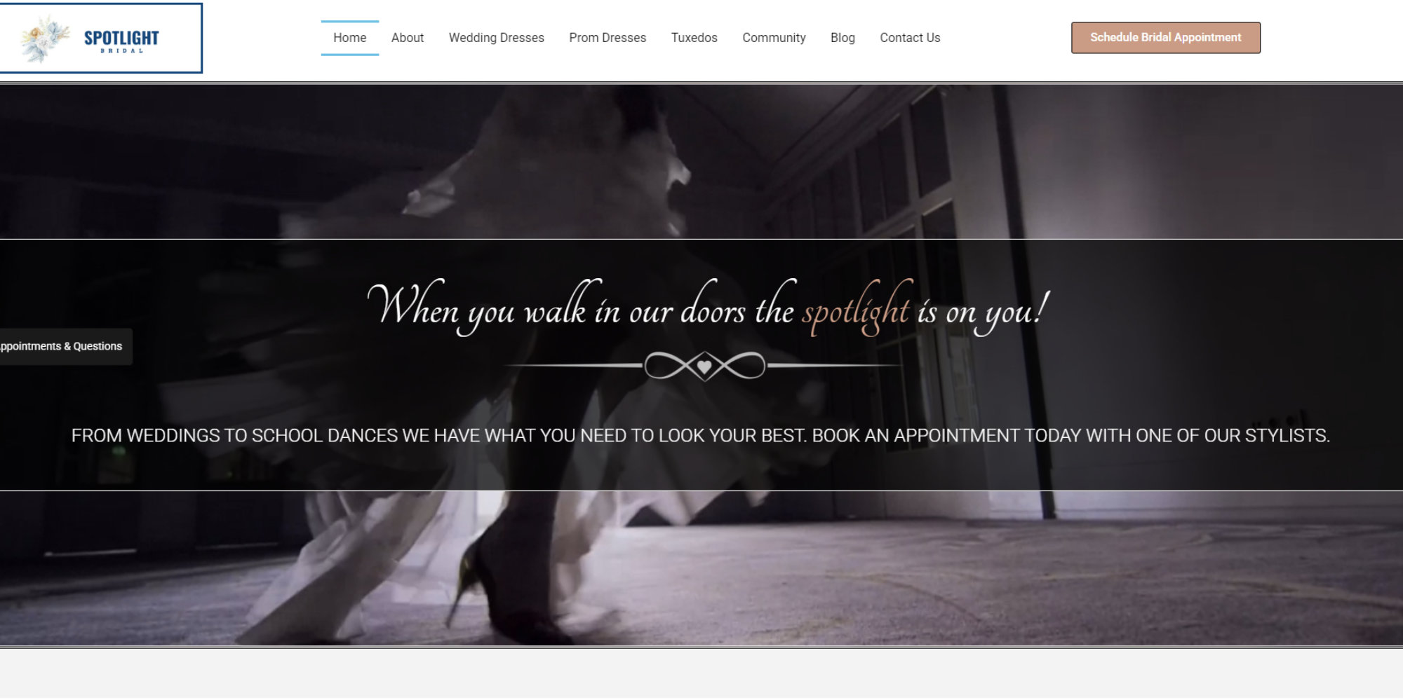 Spotlight Bridal — wedding retail website design with conversion-focused layout